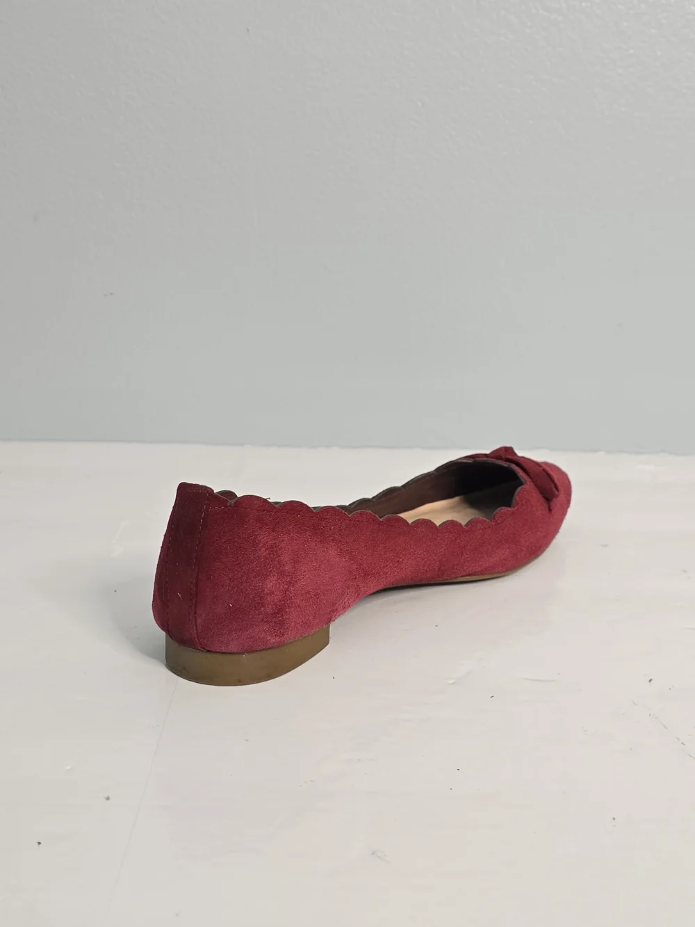 Kate Spade Eleni Flex Red Chestnut Suede Scalloped Bow Flats